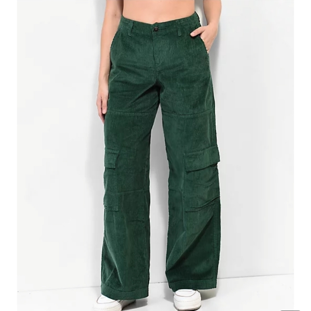 Tinseltown Dark Green Corduroy Wide Leg Cargo Pants Size 1